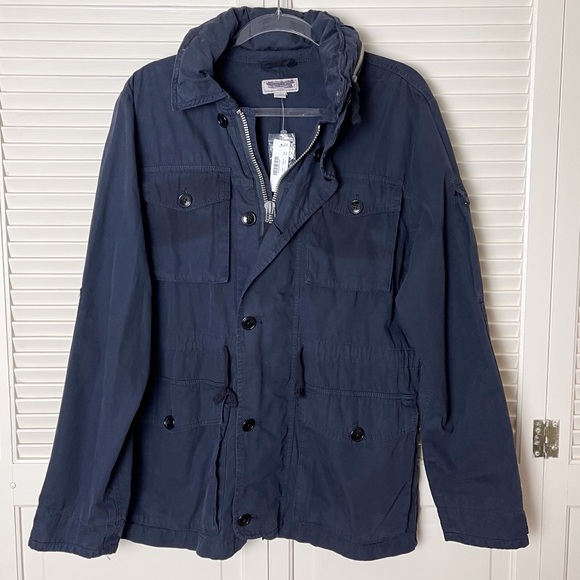 New J. CREW Medium Men's Field Mechanic Jacket Navy Blue Coat Hooded Military M - Picture 4 of 11